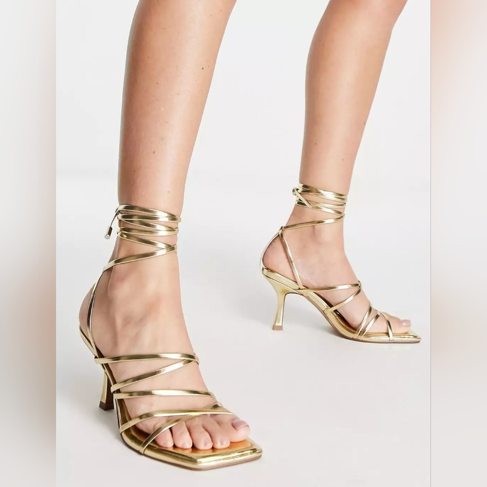 ASOS DESIGN Golden Strappy Heels US6/UK4 - Stylish